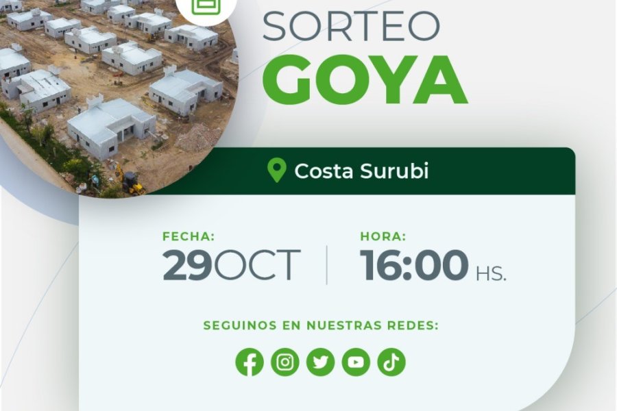 Sorteo de INVICO en Goya: martes 29 en Costa Surubí