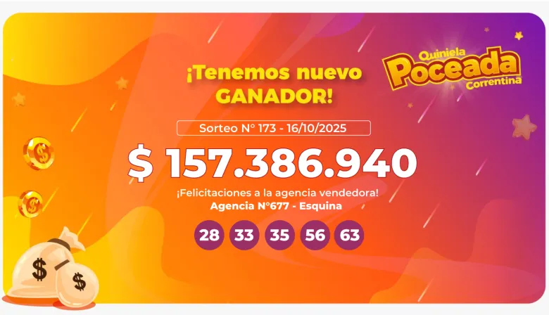 Un nuevo ganador en Esquina se lleva más de $157 millones en la quiniela poceada correntina