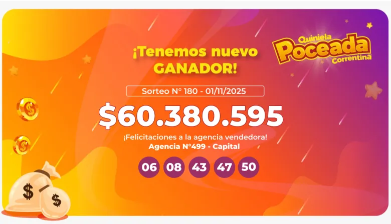 Un nuevo ganador en capital se llevó más de $60 millones en la Poceada Correntina