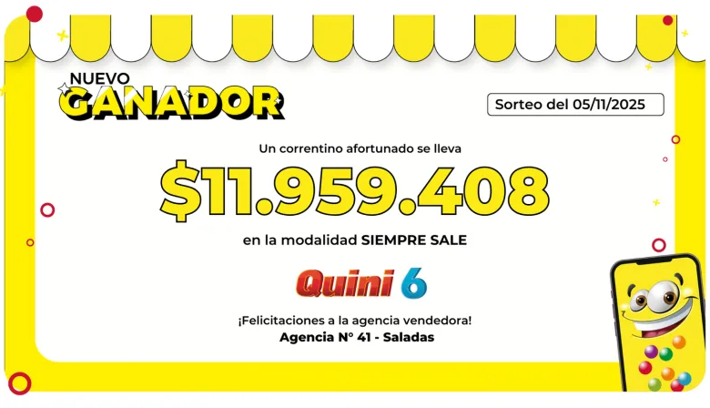 Otro premio del Quini 6: hay nuevo millonario en Saladas