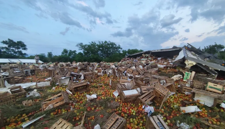 Camión volcó cerca de Esquina y vecinos se llevaron las verduras