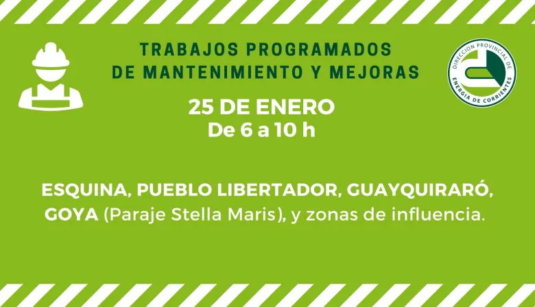 La DPEC realizará trabajos de mejoras en  Esquina, Pueblo Libertador, Guayquiraró y Goya