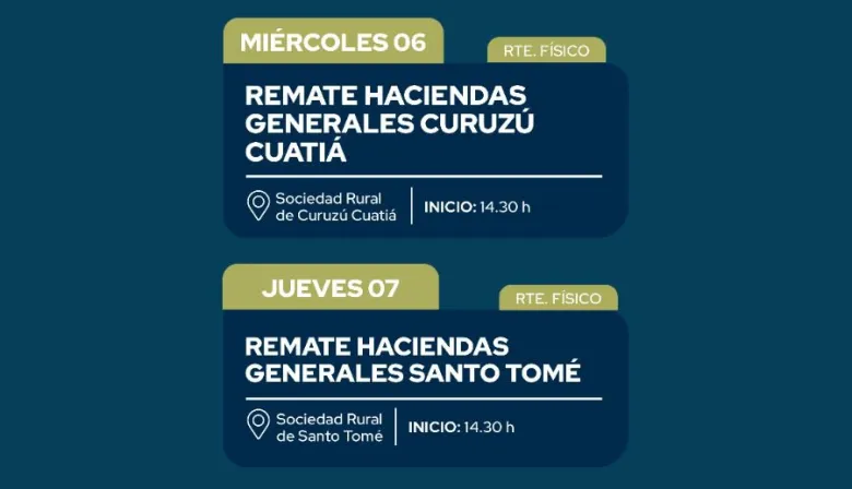 La agenda de remates de Reggi & CIA S.R.L -  Mayo 2026