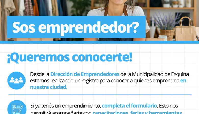 Esquina invita a sus emprendedores a sumarse a un nuevo registro municipal