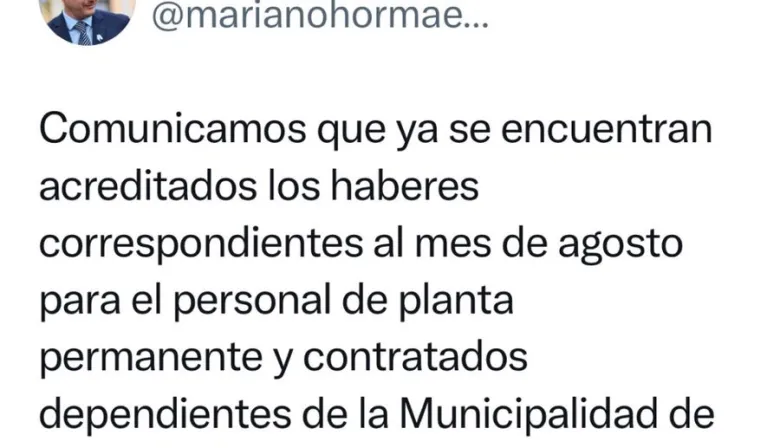 La Municipalidad de Goya acreditó los sueldos de agosto para planta permanente y contratados