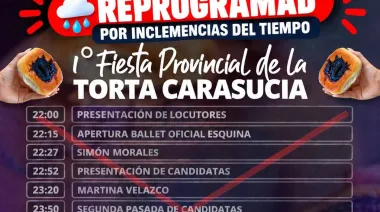 Por las condiciones climáticas, la Fiesta Provincial de la Torta Carasucia se realizará el domingo 11 de octubre