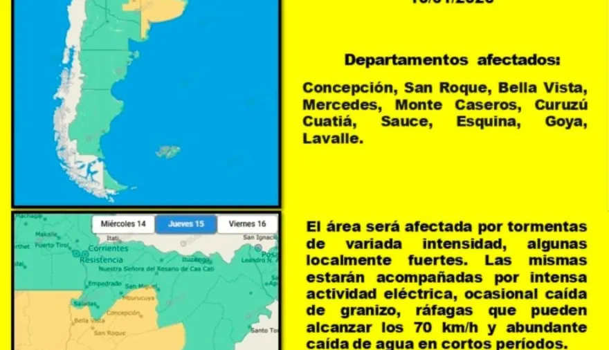El COE emitió Alerta Amarilla "por tormenta" para 10 departamentos correntinos