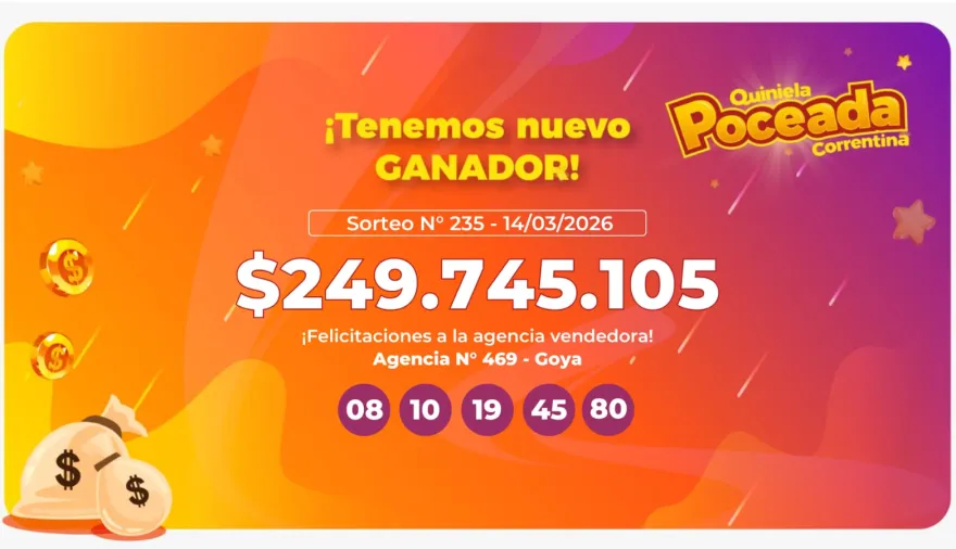 Un apostador de Goya ganó más de 249 millones en la Quiniela Poceada Correntina