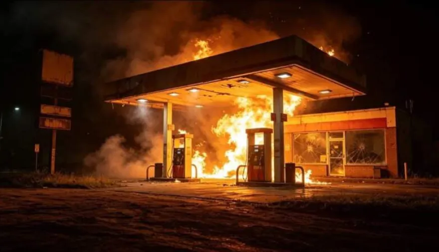 Momentos de tensión: un incendio en una estación de servicio obligó a cortar la ruta