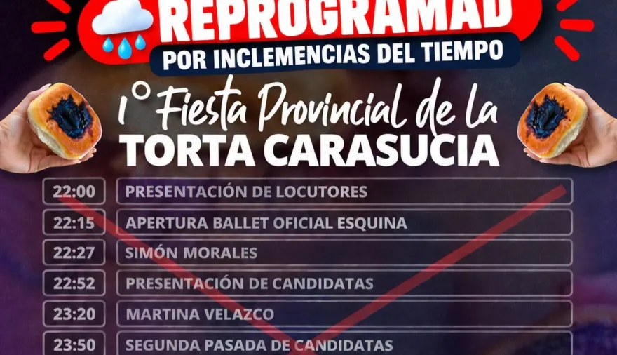 Por las condiciones climáticas, la Fiesta Provincial de la Torta Carasucia se realizará el domingo 11 de octubre