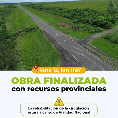Vialidad Provincial finalizó las obras en la Ruta Nacional N° 12, en cercanías de Itá Ibaté