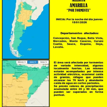 El COE emitió Alerta Amarilla "por tormenta" para 10 departamentos correntinos