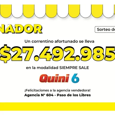 Un apostador de Paso de los Libres ganó más de 27 millones de pesos en el Quini 6