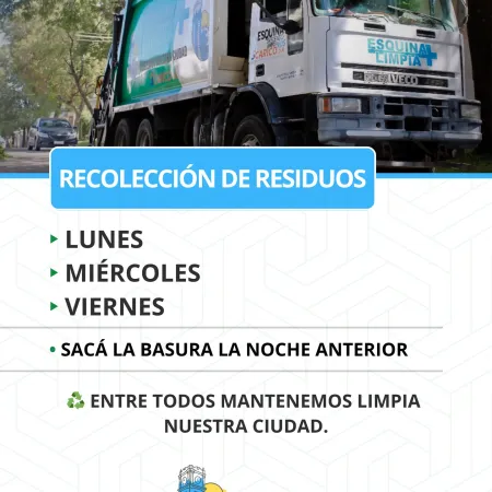 Nuevo cronograma de recolección de residuos en Esquina