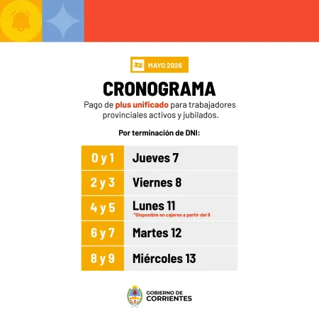 El Gobierno de Corrientes anunció el cronograma del plus unificado de mayo