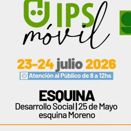 El IPS Móvil atenderá en Esquina los días 23 y 24 de julio
