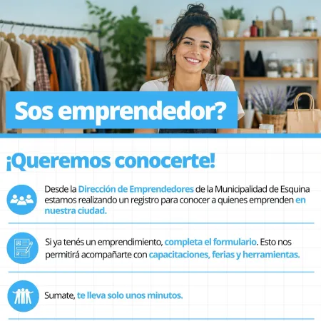 Esquina invita a sus emprendedores a sumarse a un nuevo registro municipal